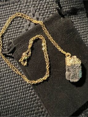 Raw Tourmaline Crystal Pendant Necklace | 24” Gold Stainless Steel Chain